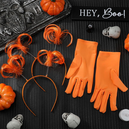 Halloween Dress up Set Included Orange Wig and Wrist Spandex Gloves Headband Ponytails Head Bopper Cosplay Costume for Women Men Adult Party Supplies Headwear Accessory -.