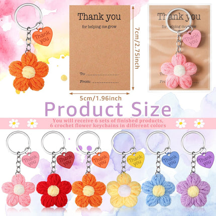 Graduation Teacher Appreciation Gift Bulk Crochet Flower Keychain with Thank You Card for Helping Me Grow Multi Color -.