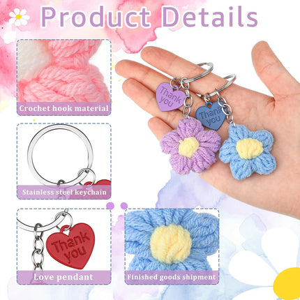 Graduation Teacher Appreciation Gift Bulk Crochet Flower Keychain with Thank You Card for Helping Me Grow Multi Color -.