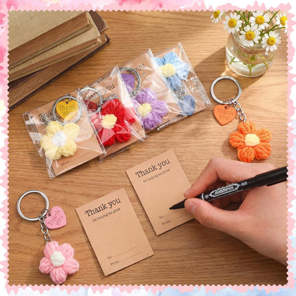 Graduation Teacher Appreciation Gift Bulk Crochet Flower Keychain with Thank You Card for Helping Me Grow Multi Color -.