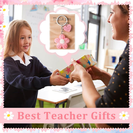 Graduation Teacher Appreciation Gift Bulk Crochet Flower Keychain with Thank You Card for Helping Me Grow Multi Color -.