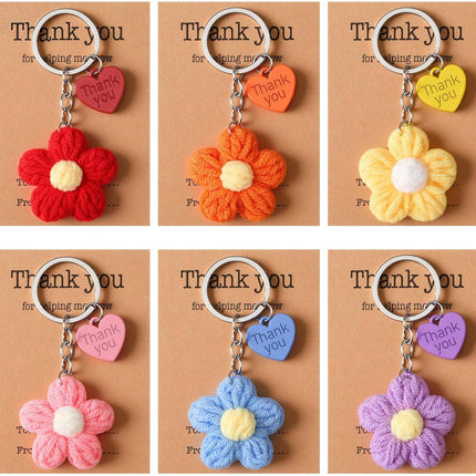 Graduation Teacher Appreciation Gift Bulk Crochet Flower Keychain with Thank You Card for Helping Me Grow Multi Color -.