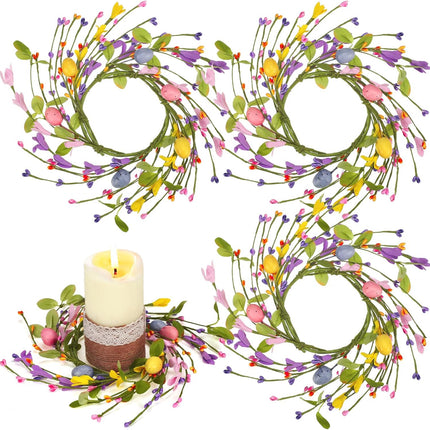 4 Pcs Easter Egg Candle Rings Table Centerpieces Spring Wreath Decorations Artificial Berry Forsythia Flowers Cabinet for Home Kitchen Door Decor -.