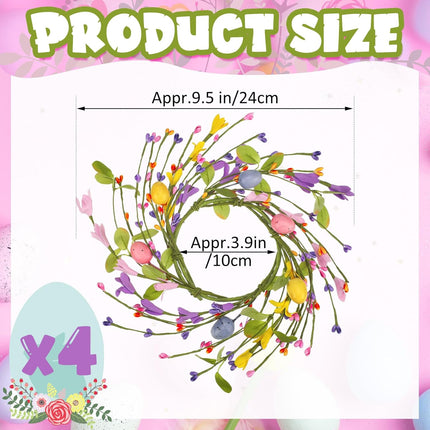 4 Pcs Easter Egg Candle Rings Table Centerpieces Spring Wreath Decorations Artificial Berry Forsythia Flowers Cabinet for Home Kitchen Door Decor -.