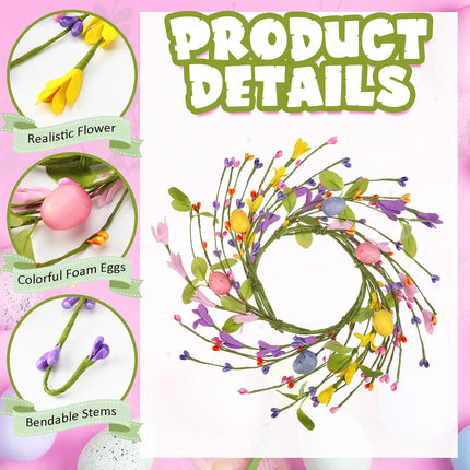 4 Pcs Easter Egg Candle Rings Table Centerpieces Spring Wreath Decorations Artificial Berry Forsythia Flowers Cabinet for Home Kitchen Door Decor -.