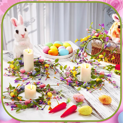 4 Pcs Easter Egg Candle Rings Table Centerpieces Spring Wreath Decorations Artificial Berry Forsythia Flowers Cabinet for Home Kitchen Door Decor -.
