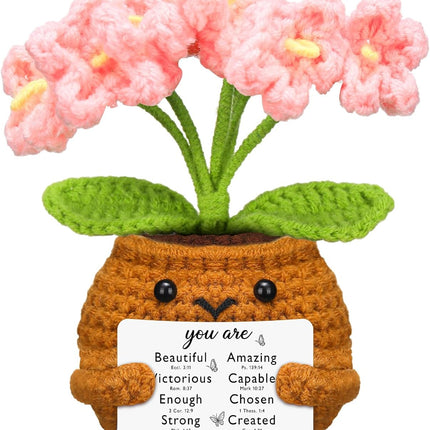 Christian Gift for Women Positive Handmade Crochet Doll with Bible Verse Prayer Card Inspirational Scripture Religious Mother's Day Sunday Group Church(Forget Me Nots) -.