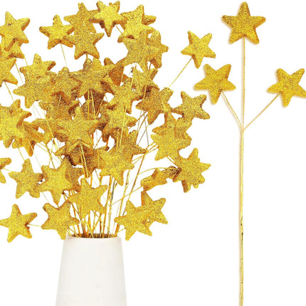 24 Pcs Glitter Star Picks 13.8'' Sparkly Stem Decoration Foam Vase Sticks Centerpiece Table Craft Filler for Wreath Birthday Wedding Bridal Shower Arrangement(Gold) Gold -.