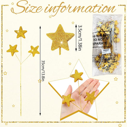 24 Pcs Glitter Star Picks 13.8'' Sparkly Stem Decoration Foam Vase Sticks Centerpiece Table Craft Filler for Wreath Birthday Wedding Bridal Shower Arrangement(Gold) Gold -.