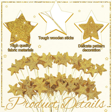 24 Pcs Glitter Star Picks 13.8'' Sparkly Stem Decoration Foam Vase Sticks Centerpiece Table Craft Filler for Wreath Birthday Wedding Bridal Shower Arrangement(Gold) Gold -.