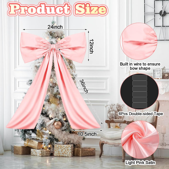 Large Pink Bow Decor Coquette Wall for Backdrop 24 x 36'' Big Giant Satin Ribbon Tie Birthday Wedding Bridal Baby Shower Party Ballerina Room Hanging Decoration(Lining Support) 36 Inches.