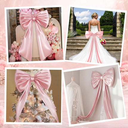 Large Pink Bow Decor Coquette Wall for Backdrop 24 x 36'' Big Giant Satin Ribbon Tie Birthday Wedding Bridal Baby Shower Party Ballerina Room Hanging Decoration(Lining Support) 36 Inches.