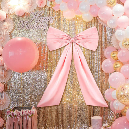 Large Pink Bow Decor Coquette Wall for Backdrop 24 x 36'' Big Giant Satin Ribbon Tie Birthday Wedding Bridal Baby Shower Party Ballerina Room Hanging Decoration(Lining Support) 36 Inches.