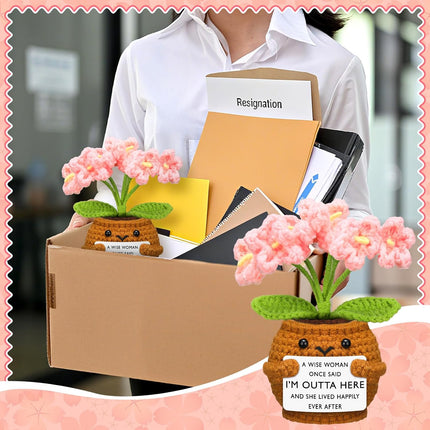 Coworker Leaving Gifts for Women Men, Positive Flower Doll Crochet with Card Funny Farewell Going Away Goodbye Coworkers Employee Teacher Friends Retirement(Cute Style) -.