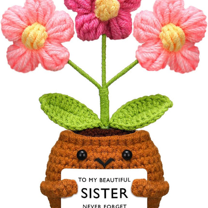 Sister Gifts Handmade Crochet Doll with Card Present for Sisters Sis Big Little Birthday Wedding Home Decor(Flowers) -.