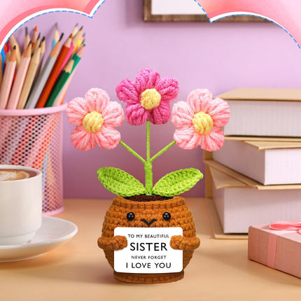 Sister Gifts Handmade Crochet Doll with Card Present for Sisters Sis Big Little Birthday Wedding Home Decor(Flowers) -.