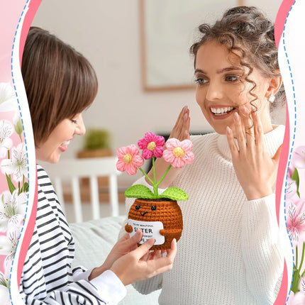 Sister Gifts Handmade Crochet Doll with Card Present for Sisters Sis Big Little Birthday Wedding Home Decor(Flowers) -.