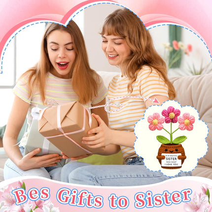 Sister Gifts Handmade Crochet Doll with Card Present for Sisters Sis Big Little Birthday Wedding Home Decor(Flowers) -.