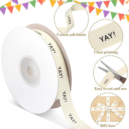 20 Yards Yay Cotton Ribbon, Natural 5/8 Inch 100% Herringbone Twill Ribbon for Crafts Gift Wrapping Birthday Decorations, 2 Rolls -.