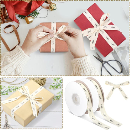 20 Yards Yay Cotton Ribbon, Natural 5/8 Inch 100% Herringbone Twill Ribbon for Crafts Gift Wrapping Birthday Decorations, 2 Rolls -.