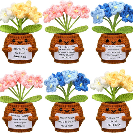 6 Pcs Employee Appreciation Gifts Bulk for Team Coworkers Thank You Positive Handmade Crochet Doll with Inspirational Card Staff Women Men Office(Forget Me Not) -.