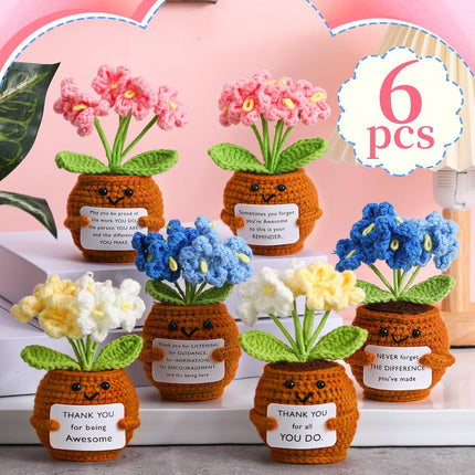 6 Pcs Employee Appreciation Gifts Bulk for Team Coworkers Thank You Positive Handmade Crochet Doll with Inspirational Card Staff Women Men Office(Forget Me Not) -.