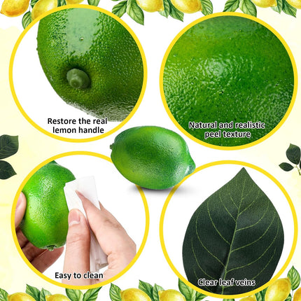 20 Pcs Artificial Lemons and Limes with 10 Leaves Fake Fruit Faux Decor for Home Kitchen Table Centerpieces Cabinet Party Photo Prop(Yellow,Green) Yellow,green -.