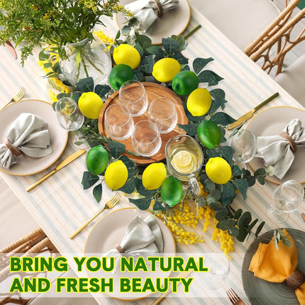20 Pcs Artificial Lemons and Limes with 10 Leaves Fake Fruit Faux Decor for Home Kitchen Table Centerpieces Cabinet Party Photo Prop(Yellow,Green) Yellow,green -.