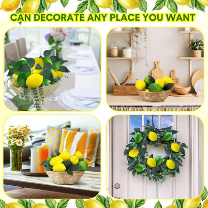 20 Pcs Artificial Lemons and Limes with 10 Leaves Fake Fruit Faux Decor for Home Kitchen Table Centerpieces Cabinet Party Photo Prop(Yellow,Green) Yellow,green -.