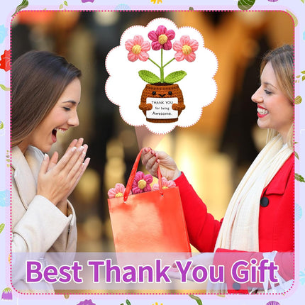 3 Pcs Thank You Gifts Employees Teacher Appreciation Handmade Positive Flower Crochet with Inspirational Card for Women Men Coworker Friend Office Staff Favors Blue, Purple, Pink -.