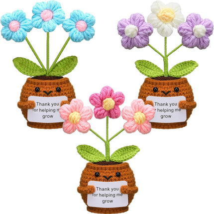 3 Pcs Teacher Appreciation Gifts Easter Gift Positive Flower Handmade Crochet Doll Thank You for Helping Me Grow Teachers Week(Puff Flower) -.