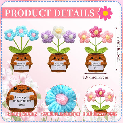 3 Pcs Teacher Appreciation Gifts Easter Gift Positive Flower Handmade Crochet Doll Thank You for Helping Me Grow Teachers Week(Puff Flower) -.