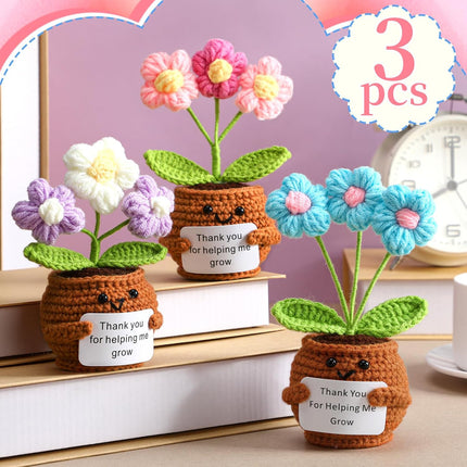 3 Pcs Teacher Appreciation Gifts Easter Gift Positive Flower Handmade Crochet Doll Thank You for Helping Me Grow Teachers Week(Puff Flower) -.
