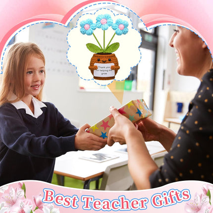3 Pcs Teacher Appreciation Gifts Easter Gift Positive Flower Handmade Crochet Doll Thank You for Helping Me Grow Teachers Week(Puff Flower) -.