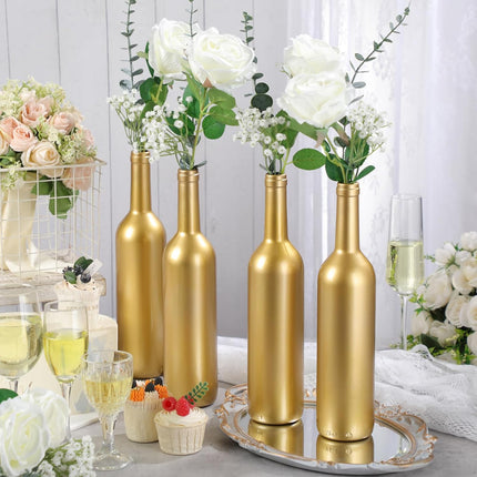 30 Pcs 6 Set Gold Vase Flower Centerpieces for Wedding Table Glass Wine Bottle Candle Holder with Artificial Rose Eucalyptus Baby's Breath Reception Decor(White) White -.