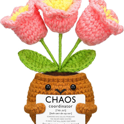 1 Set Chaos Coordinator Gift for Women Appreciation Coworker Positive Handmade Sunflower Doll Crochet with Card Inspirational Thank You Manager Boss Staff Team (Bell Orchid) -.