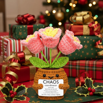 1 Set Chaos Coordinator Gift for Women Appreciation Coworker Positive Handmade Sunflower Doll Crochet with Card Inspirational Thank You Manager Boss Staff Team (Bell Orchid) -.