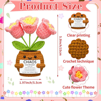 1 Set Chaos Coordinator Gift for Women Appreciation Coworker Positive Handmade Sunflower Doll Crochet with Card Inspirational Thank You Manager Boss Staff Team (Bell Orchid) -.