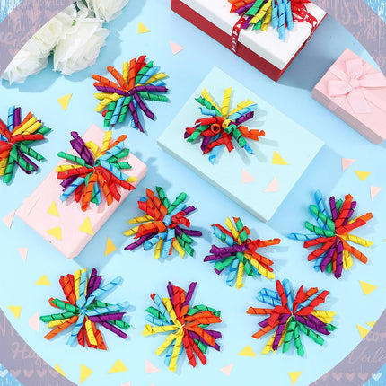 12 Pcs Rainbow Curly Bows Colorful for Gift Wrapping Self-Adhesive Bow Presents Wine Bottle Ribbon Birthday Wedding Bridal Shower Holiday Party Favors 4.5-5 x in(LxW).
