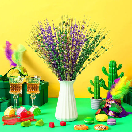 18 Pcs Mardi Gras Decoration Floral Picks Tree Decorations 17 Inch Carnaval Purple Green and Gold Glitter Berry Stems Artificial Sprays Decor for Wreaths Centerpieces -.