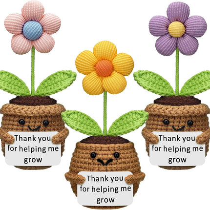 3 Pcs Teacher Appreciation Gifts Easter Gift Positive Flower Handmade Crochet Doll Thank You for Helping Me Grow Teachers Week(Cute Flower) -.