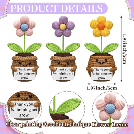 3 Pcs Teacher Appreciation Gifts Easter Gift Positive Flower Handmade Crochet Doll Thank You for Helping Me Grow Teachers Week(Cute Flower) -.