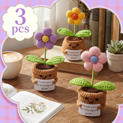 3 Pcs Teacher Appreciation Gifts Easter Gift Positive Flower Handmade Crochet Doll Thank You for Helping Me Grow Teachers Week(Cute Flower) -.