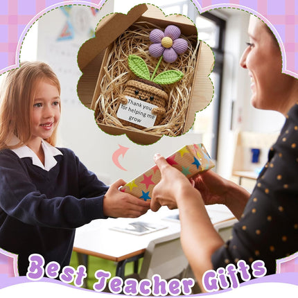 3 Pcs Teacher Appreciation Gifts Easter Gift Positive Flower Handmade Crochet Doll Thank You for Helping Me Grow Teachers Week(Cute Flower) -.