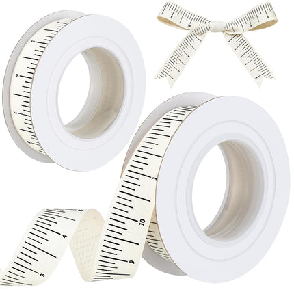 2 Pack Ruler Ribbon for Craft 10 Yard Teacher Measuring Tape Cotton Measure Cloth Seamstress School Themed Crafts and Gifts Supply(Ruler,White) White -.