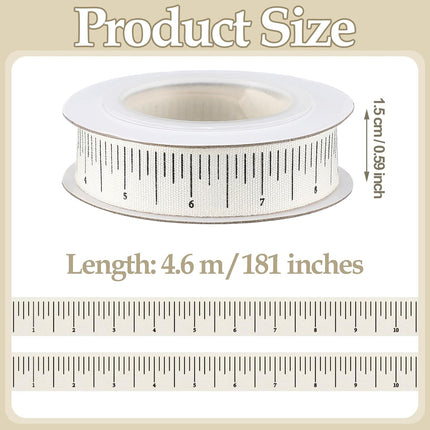 2 Pack Ruler Ribbon for Craft 10 Yard Teacher Measuring Tape Cotton Measure Cloth Seamstress School Themed Crafts and Gifts Supply(Ruler,White) White -.