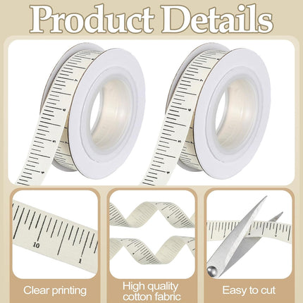 2 Pack Ruler Ribbon for Craft 10 Yard Teacher Measuring Tape Cotton Measure Cloth Seamstress School Themed Crafts and Gifts Supply(Ruler,White) White -.