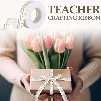 2 Pack Ruler Ribbon for Craft 10 Yard Teacher Measuring Tape Cotton Measure Cloth Seamstress School Themed Crafts and Gifts Supply(Ruler,White) White -.
