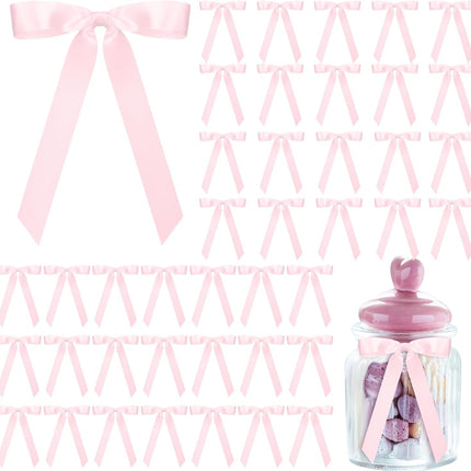 50 Pcs Pink Satin Ribbon Bows 7 Inch Large Self Adhesive Twist Tie for Gift Wrapping Craft Cake Balloons Coquette Wedding Birthday Baby Shower Bachelorette Party Decorations -.