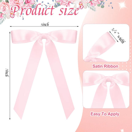 50 Pcs Pink Satin Ribbon Bows 7 Inch Large Self Adhesive Twist Tie for Gift Wrapping Craft Cake Balloons Coquette Wedding Birthday Baby Shower Bachelorette Party Decorations -.